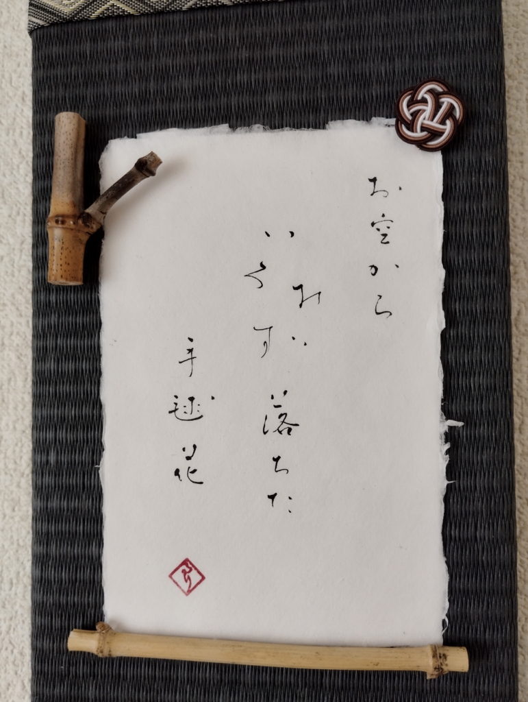 俳句　お空からいろみず落ちた手毬花