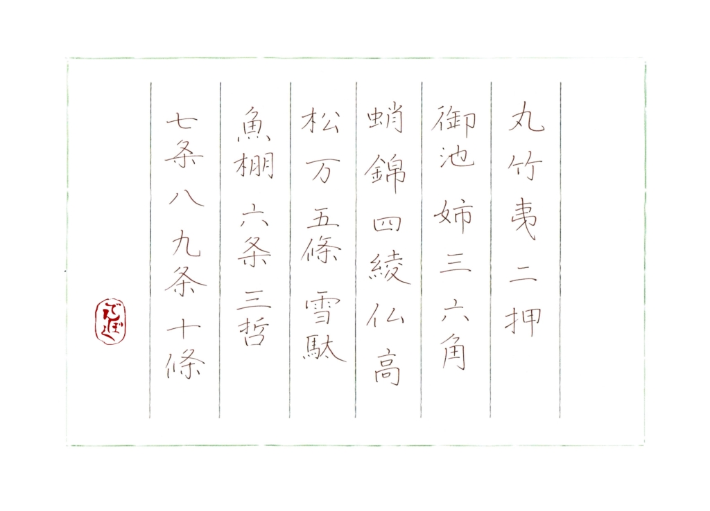 硬筆筆写　京の通り名